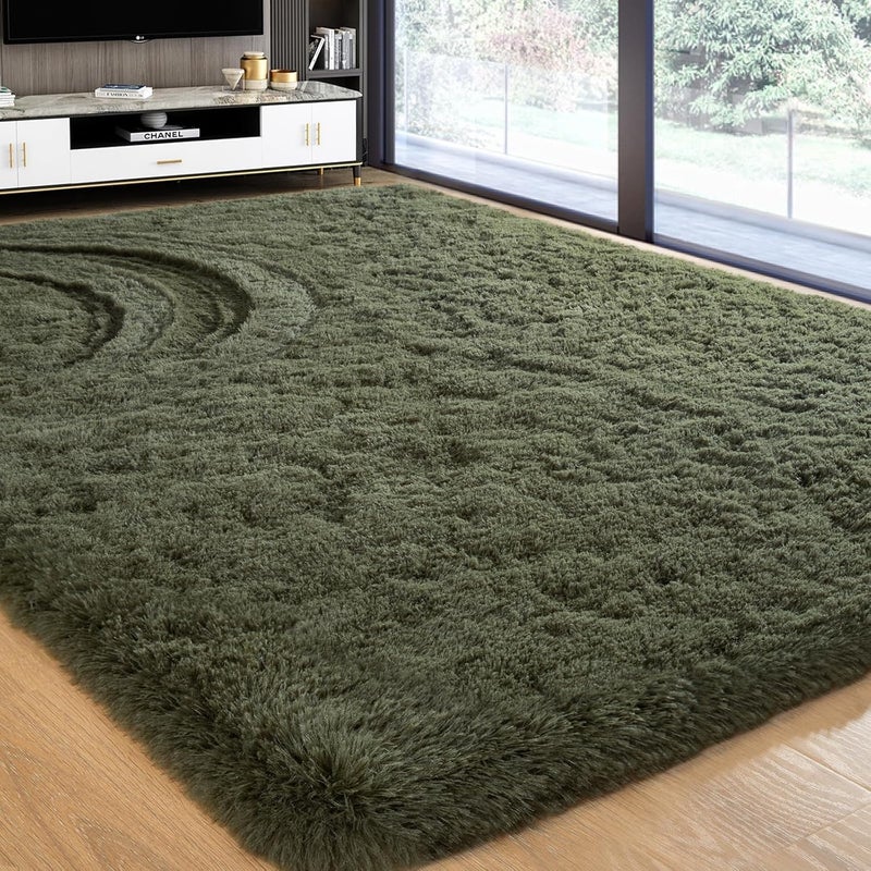 Softlife Ultra Soft Fluffy Area Rugs for Bedroom, Girls and Boys Room Kids Room Nursery Rug, 6 x 9 Feet Shaggy Large Fur Indoor Plush Modern Floor Carpet for Living Room Christmas Decor, Olive Green - Image 1